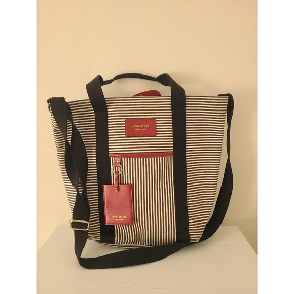Henri Bendel New York Canvas Magazine Tote Bag Striped Brown White - Picture 1 of 9